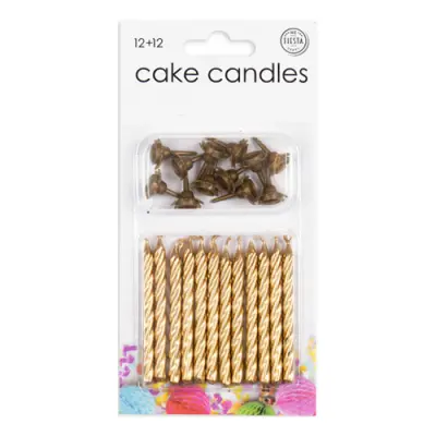 Tårtljus med Hållare Guld - 12-pack
