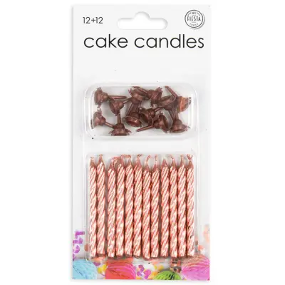 Tårtljus med Hållare Roséguld 12-pack