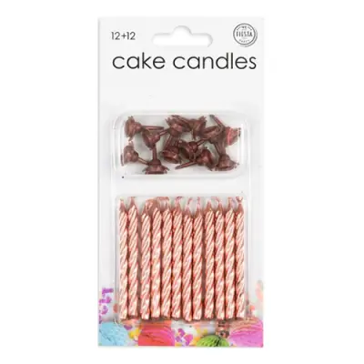 Tårtljus med Hållare Roséguld - 12-pack