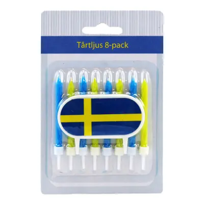 Tårtljus med Hållare Sverige - 8-pack
