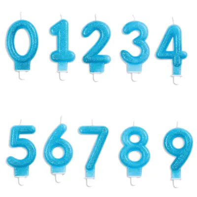 Tårtljus nummer - blå-glitter Siffra 4