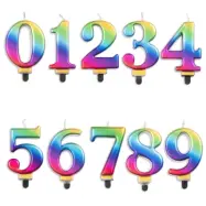 Tårtljus nummer - metallic regnbåge Siffra 3