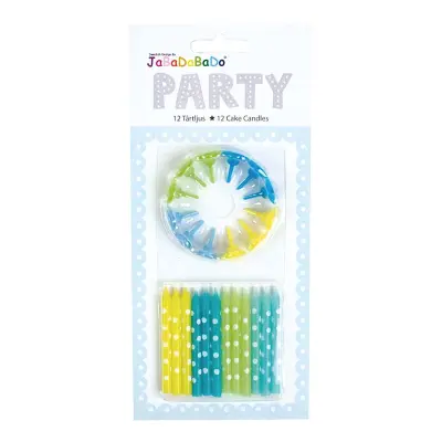 Tårtljus Prickig Blå/Grön/Gul - 12-pack