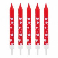 Tårtljus Röda med Hjärtan - 10-pack