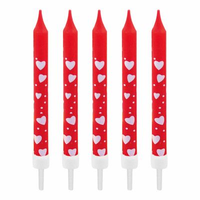 Tårtljus Röda med Hjärtan - 10-pack
