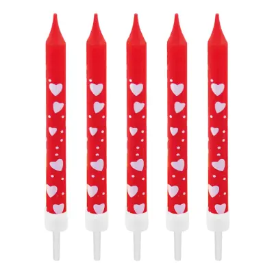 Tårtljus Röda med Hjärtan - 10-pack