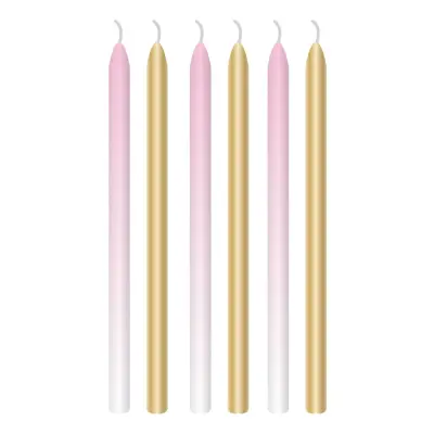 Tårtljus Rosa/Guld Ombre - 6-pack