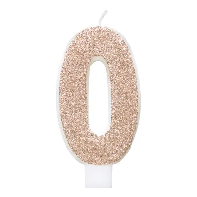 Tårtljus Roséguld/Glitter - Siffra 0