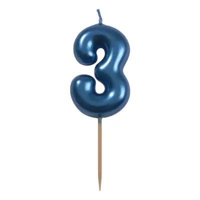 Tårtljus Siffra Blå Metallic - Siffra 3