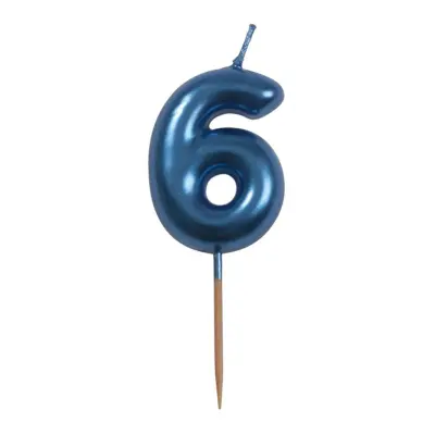 Tårtljus Siffra Blå Metallic - Siffra 6