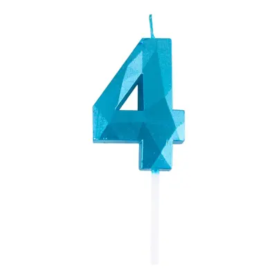 Tårtljus Siffra Diamond Ljusblå - Siffra 4