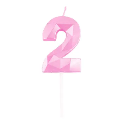 Tårtljus Siffra Diamond Ljusrosa - Siffra 2