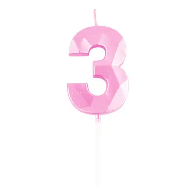 Tårtljus Siffra Diamond Ljusrosa - Siffra 3