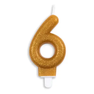 Tårtljus Siffra Glitter Guld - Siffra 6