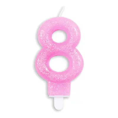 Tårtljus Siffra Glitter Rosa - Siffra 8