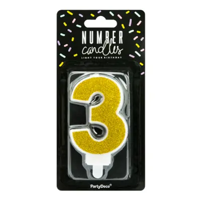 Tårtljus Siffra Guld Glitter - Siffra 3