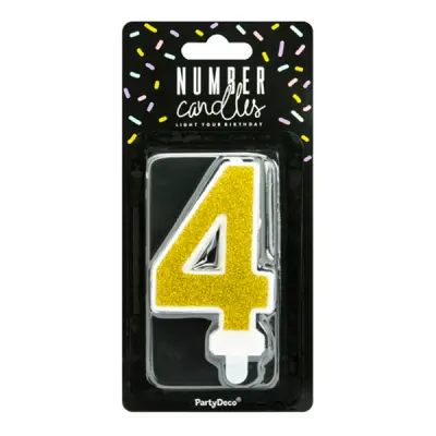 Tårtljus Siffra Guld Glitter - Siffra 4
