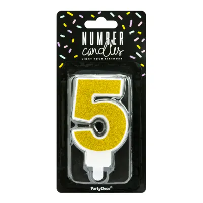 Tårtljus Siffra Guld Glitter - Siffra 5