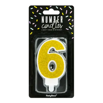 Tårtljus Siffra Guld Glitter - Siffra 6