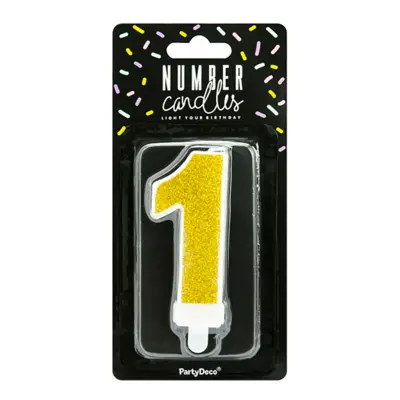Tårtljus Siffra Guld Glitter - Siffra 1
