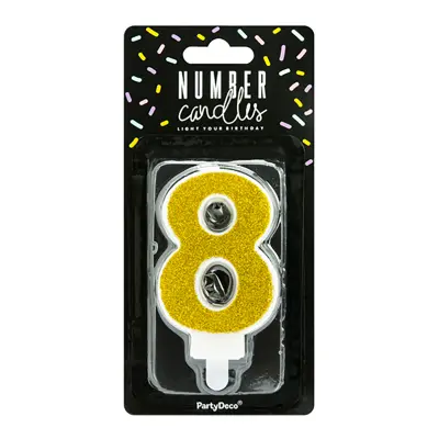 Tårtljus Siffra Guld Glitter - Siffra 8