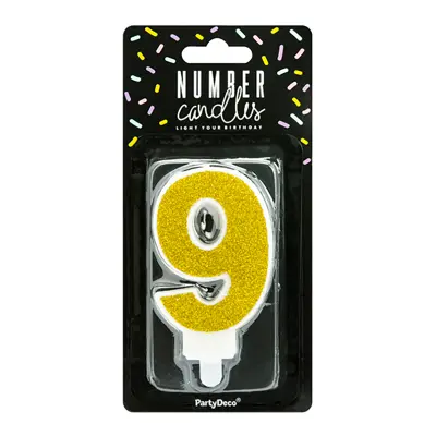 Tårtljus Siffra Guld Glitter - Siffra 9