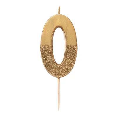 Tårtljus Siffra Guld/Guldglitter - Siffra 0