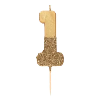 Tårtljus Siffra Guld/Guldglitter - Siffra 1