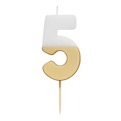Tårtljus Siffra Guld/Vit - Siffra 5