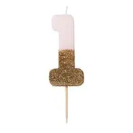 Tårtljus Siffra Ljusrosa/Guldglitter - Siffra 1