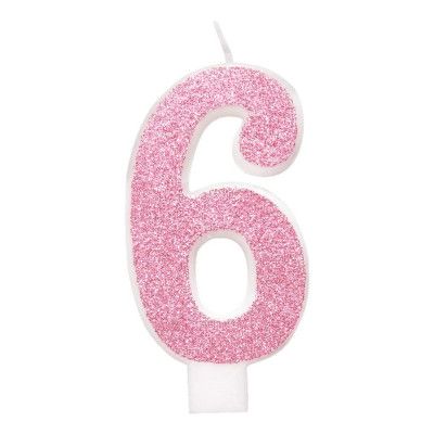 Tårtljus Siffra Rosa Glitter - Siffra 6