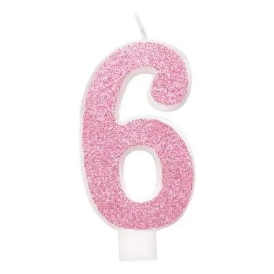Tårtljus Siffra Rosa Glitter - Siffra 6