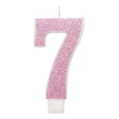 Tårtljus Siffra Rosa Glitter - Siffra 7