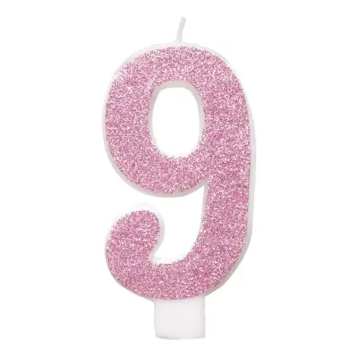 Tårtljus Siffra Rosa Glitter - Siffra 9