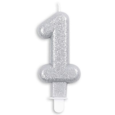 Tårtljus Siffra Silver Glitter Siffra 1