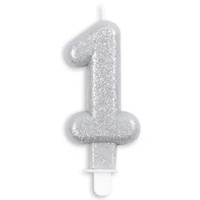 Tårtljus Siffra Silver Glitter Siffra 1