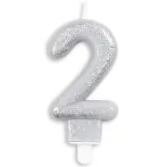 Tårtljus Siffra Silver Glitter Siffra 2