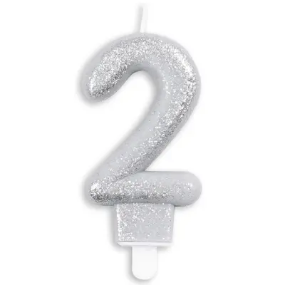 Tårtljus Siffra Silver Glitter Siffra 2