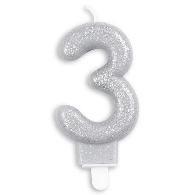 Tårtljus Siffra Silver Glitter Siffra 3