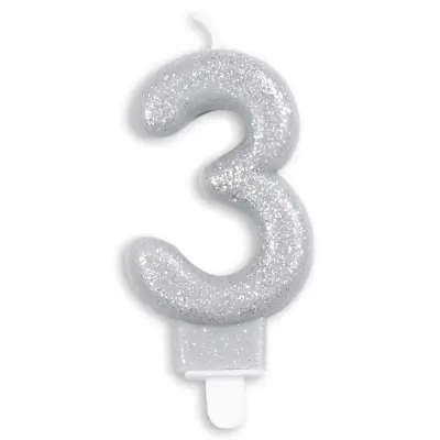 Tårtljus Siffra Silver Glitter Siffra 3
