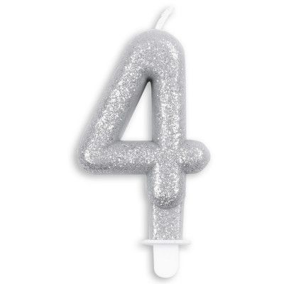 Tårtljus Siffra Silver Glitter Siffra 4
