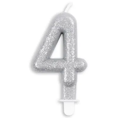 Tårtljus Siffra Silver Glitter Siffra 4