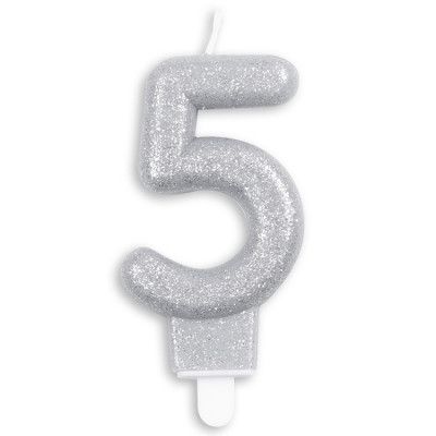 Tårtljus Siffra Silver Glitter Siffra 5