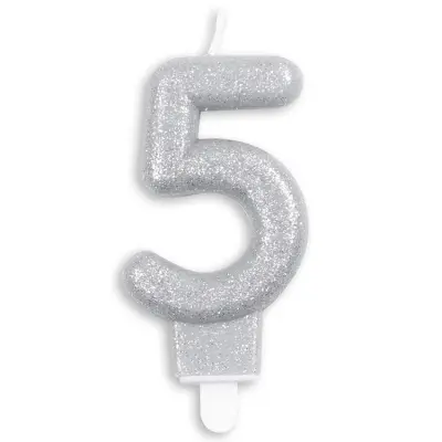 Tårtljus Siffra Silver Glitter Siffra 5