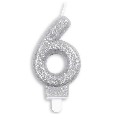 Tårtljus Siffra Silver Glitter Siffra 6