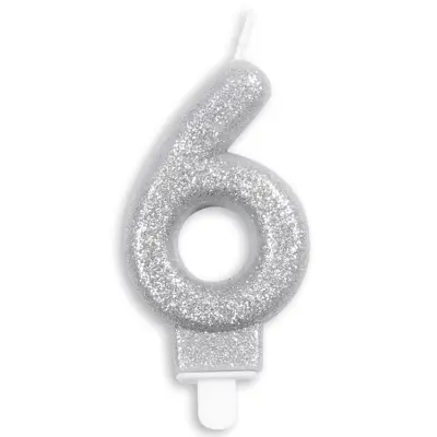 Tårtljus Siffra Silver Glitter Siffra 6