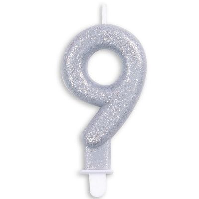 Tårtljus Siffra Silver Glitter Siffra 9