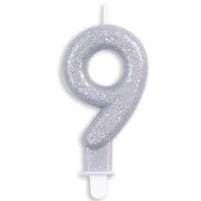 Tårtljus Siffra Silver Glitter Siffra 9