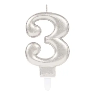 Tårtljus Siffra Silver Metallic - Siffra 3