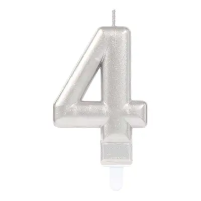 Tårtljus Siffra Silver Metallic - Siffra 4